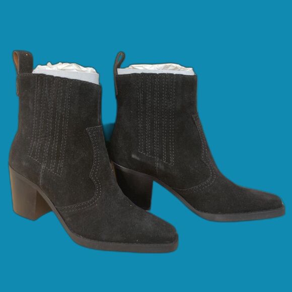 Ganni Black Suede Women's block heel ankle boots S1065  size 36 or 5.5 NIB - Picture 3 of 7